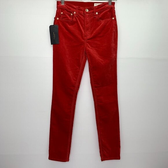 Rag & Bone Size 24 Pants High Rise Skinny Ankle Red Velvet Jeans NWT - Picture 1 of 9